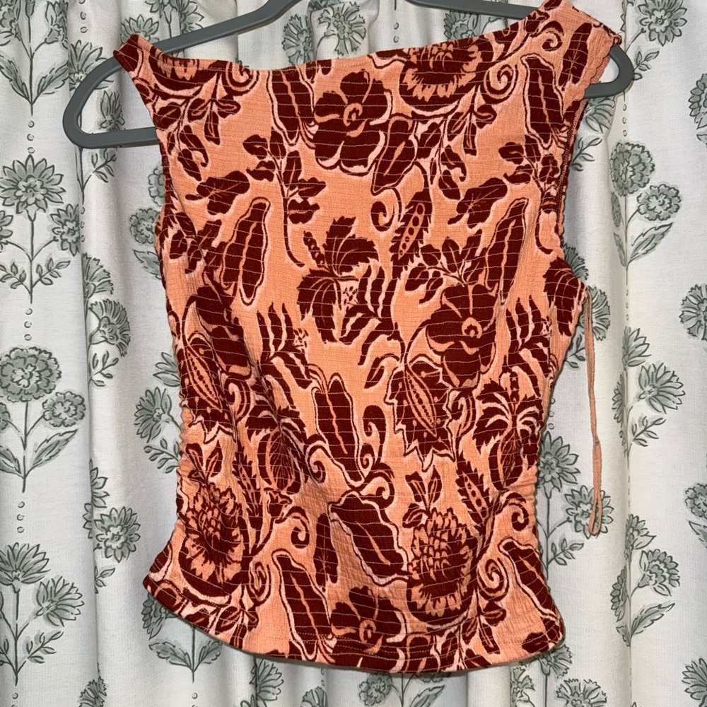Free People Sleeveless Floral Print Peach and Maroon Top